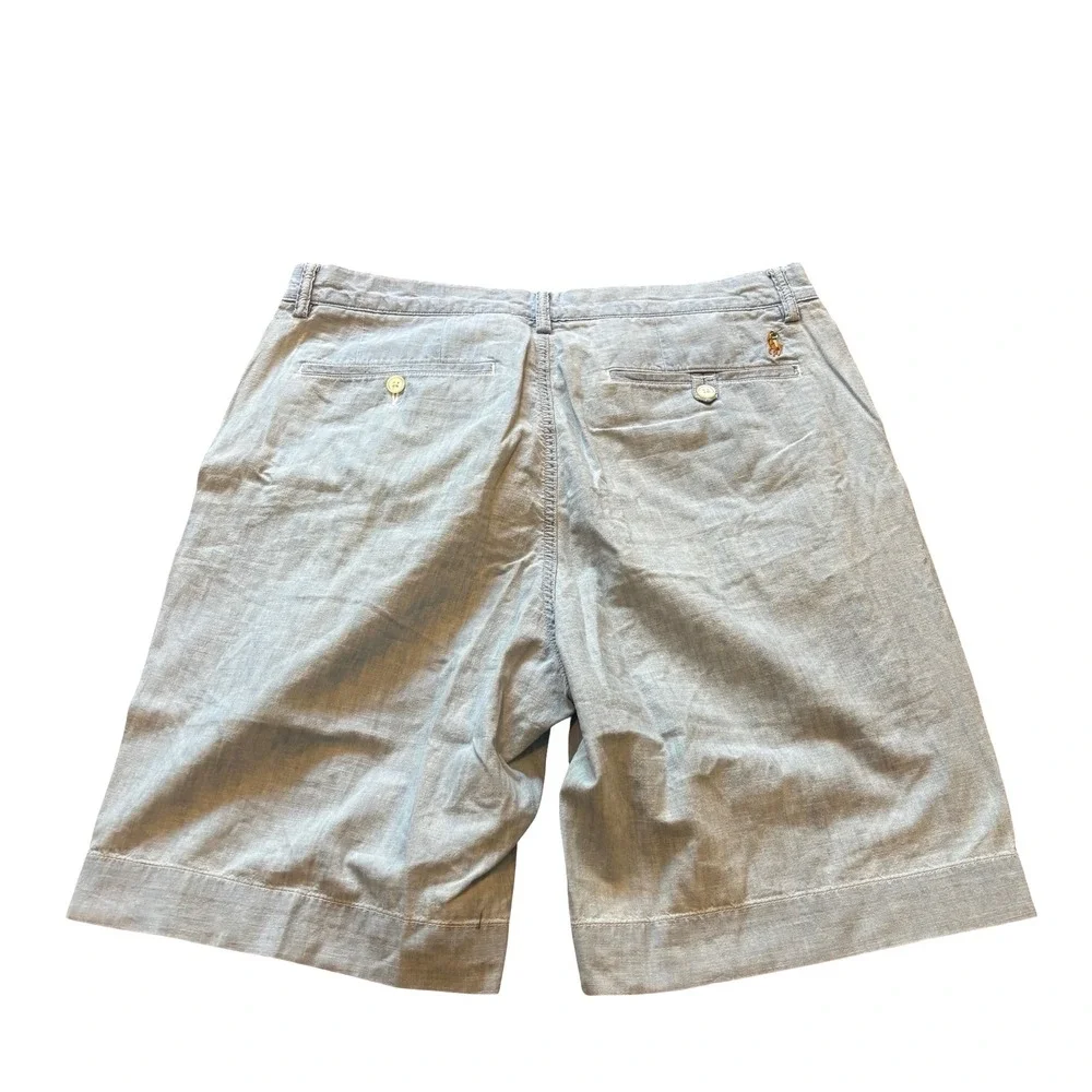 Polo Ralph Lauren Mens 32 Classic Fit Chambray Shorts Blue Green Side Stripe